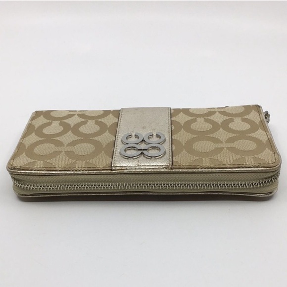 Coach Julia OP Art Signature Accordian Metallic Gold & Tan Wallet. Lite wear - Picture 6 of 9